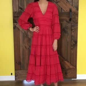 Ulla Johnson Ruffle Lace Detail Balloon Sleeve Midaxi Dress